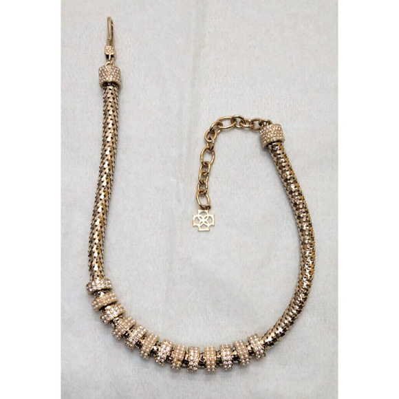 Ann Taylor Rhinestone Peal Circles Chunky Scales Choker Adjustable Necklace 12" - Picture 1 of 5